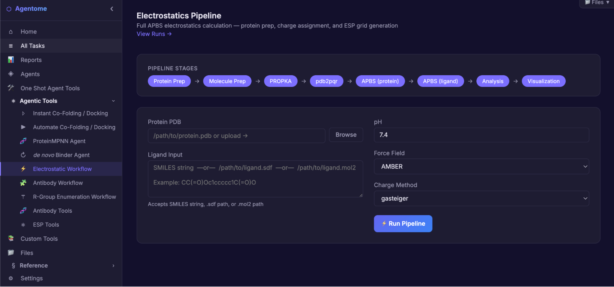 Electrostatics Workflow tabs